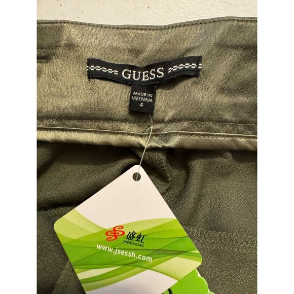 Guess NWT Sz4 Lichen Leaf Green Cargo Flap Patch Pockets Silky Band Cuff Pants - Picture 14 of 15